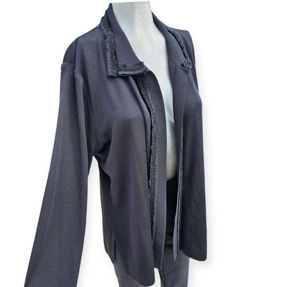 Misook Jacket Womens Medium Black Lux Collared Textured Trim Minimalist Cardigan - Picture 5 of 12